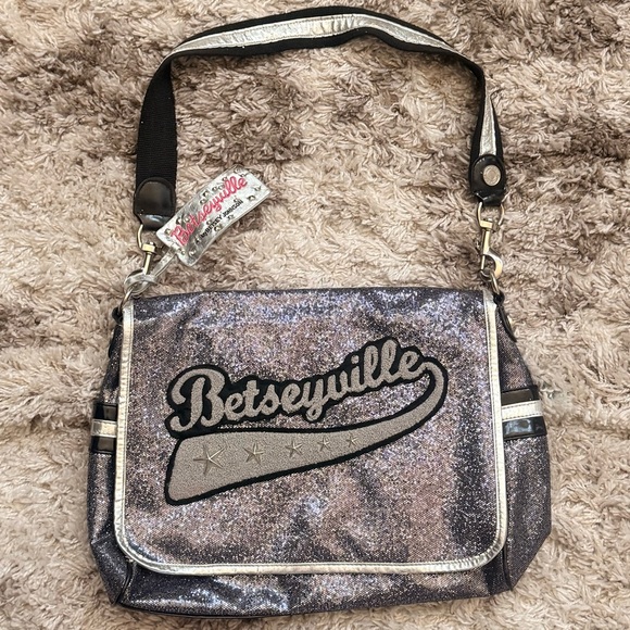 Vintage Betseyville Glitter Varsity Messenger Bag